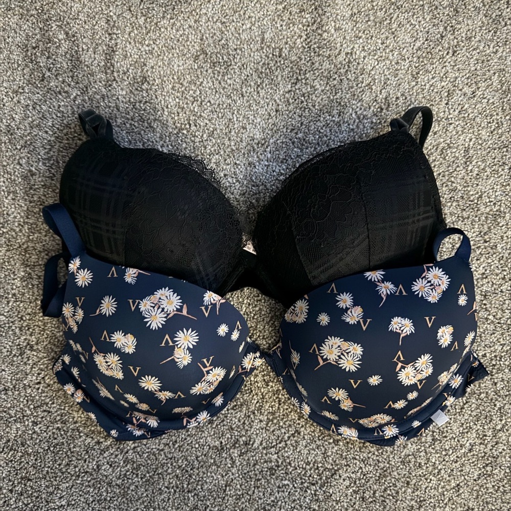 Victoria Secret Black and Floral Patterned Bras